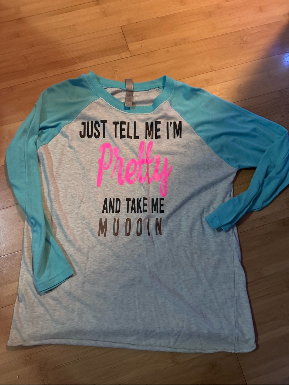Next Level Apparel Aqua and Light Gray Raglan Tee